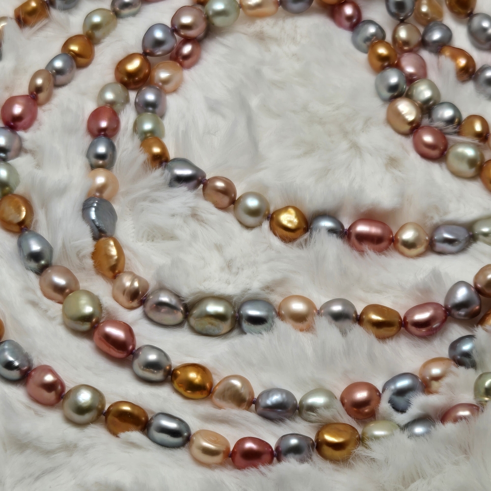 Elegant Multicolor Genuine Pearl Necklace Wiyh Sterling Sliver Clasp